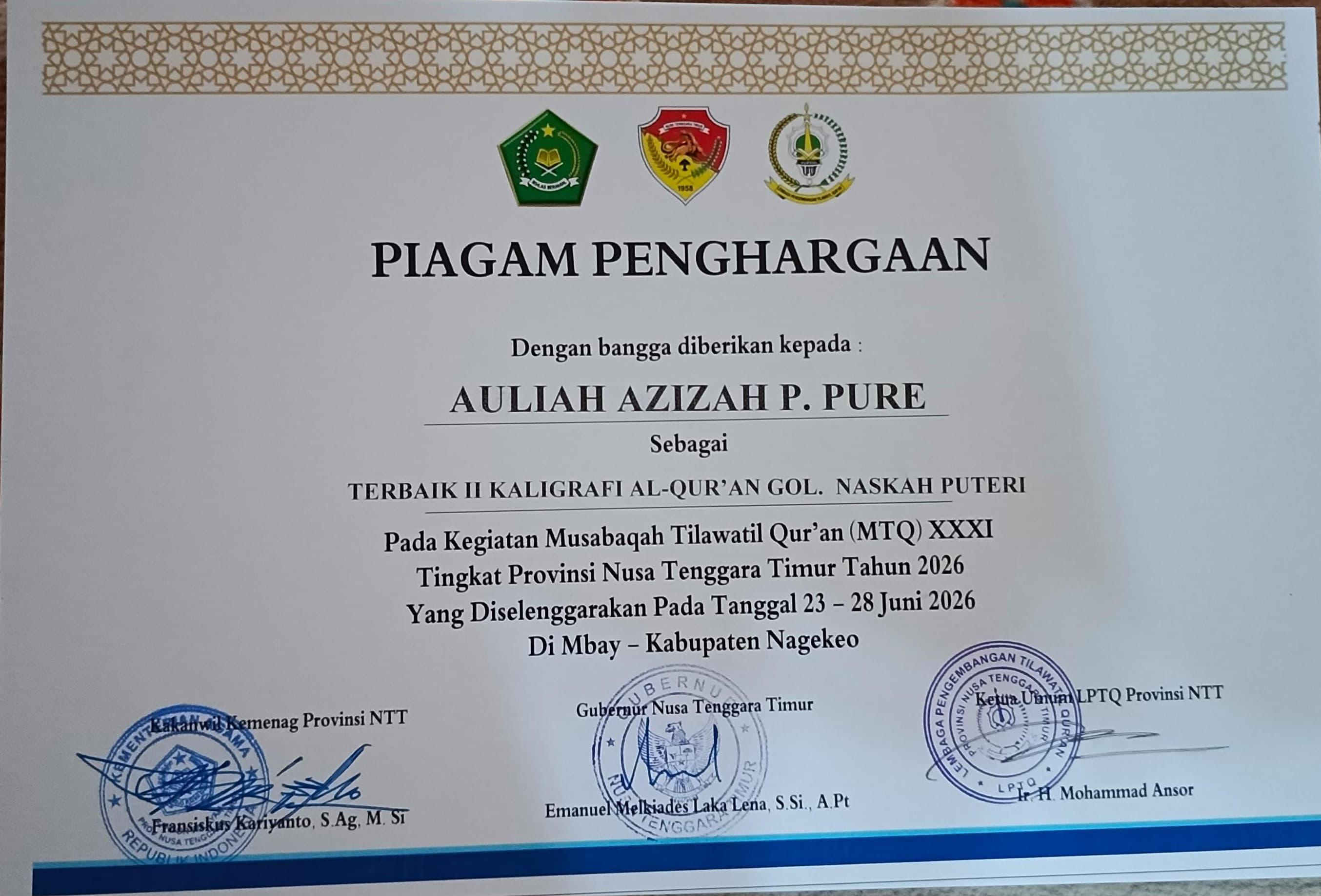 Sertifikat Aulia Azizah